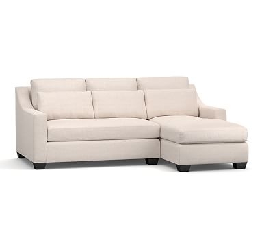 York Slope Arm Upholstered Deep Seat Left Arm Loveseat with Chaise Sectional and Bench Cushion, Down Blend Wrapped Cushions, Performance Slub Cotton White - Image 0
