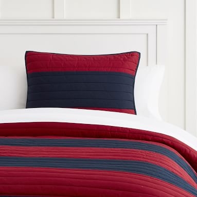 Rugby Stripe Quilt, Twin/Twin XL, Navy/Red - Image 1