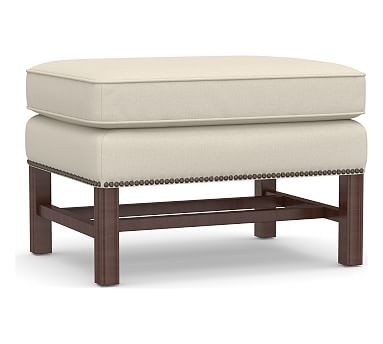 Thatcher Upholstered Ottoman, Polyester Wrapped Cushions, Performance Brushed Basketweave Ivory - Image 0