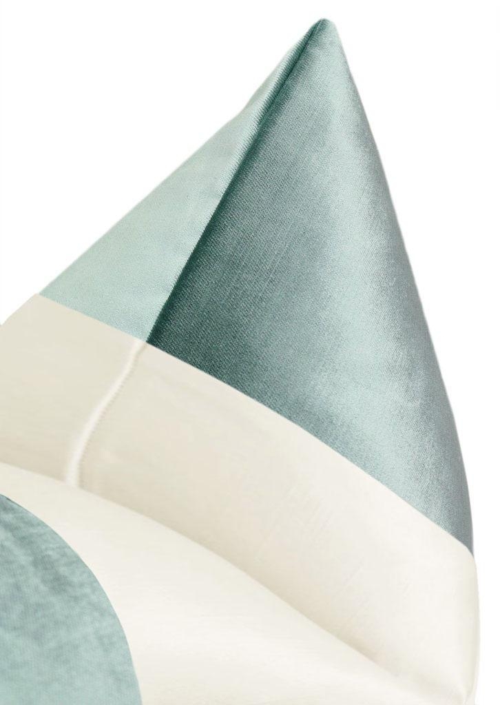 PANEL COLORBLOCK :: FAUX SILK VELVET // TURKISH BLUE + ALABASTER SILK - LITTLE LUMBAR 12" X 18" - Image 2