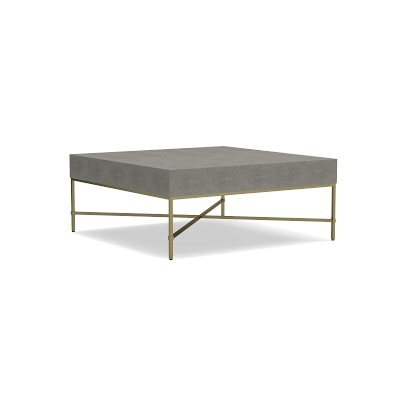 Faux Shagreen Square Coffee Table, 42X42", Light Grey, Brass - Image 3