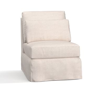 York Roll Arm Deep Seat Slipcovered Armless Chair, Down Blend, Performance Slub Cotton White - Image 0