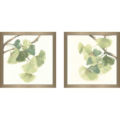 'Gingko Leaves I Light' 2 Piece Framed Watercolor Painting Print Set - Image 0