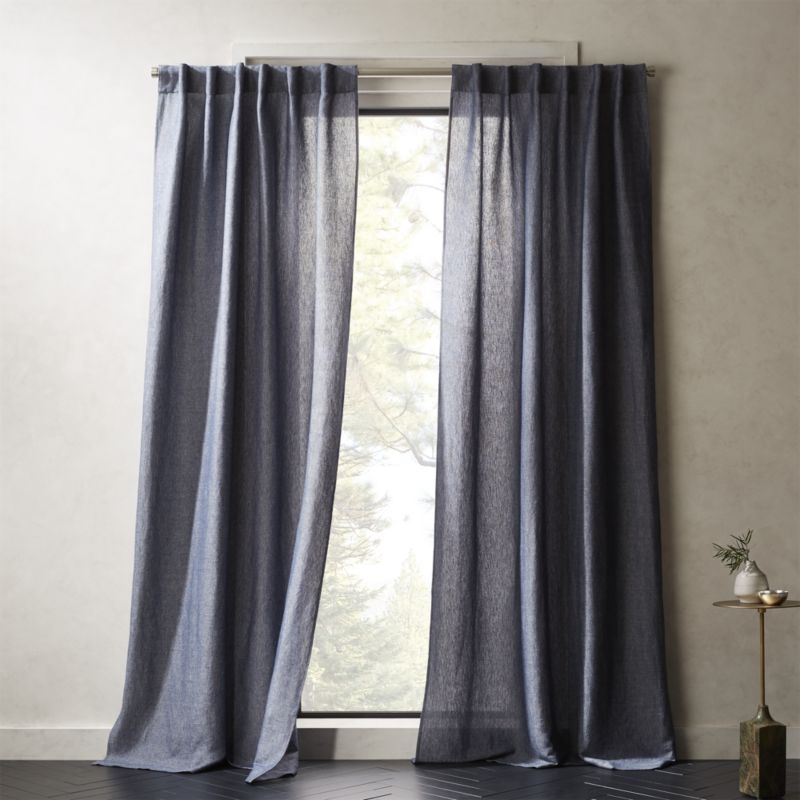 "Weekendr Blue Chambray Curtain Panel 48""x108""" - Image 1
