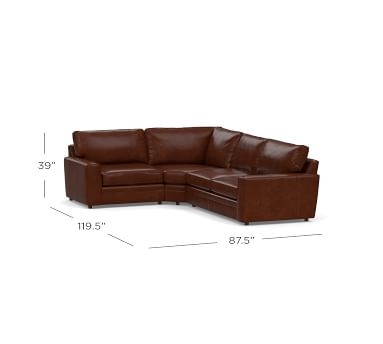 Pearce Square Arm Leather Left Arm 3-Piece Wedge Sectional, Polyester Wrapped Cushions, Leather Legacy Tobacco - Image 1