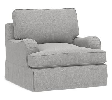 PB English Arm Slipcovered Swivel Armchair, Polyester Wrapped Cushions, Sunbrella(R) Performance Chenille Fog - Image 2