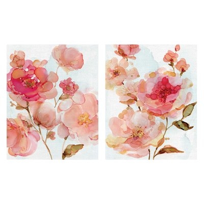 'Vivid Peonies and Roses' 2 Piece Acrylic Painting Print Set on Wrapped Canvas - Image 0