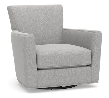Irving Square Arm Upholstered Swivel Armchair, Polyester Wrapped Cushions, Sunbrella(R) Performance Chenille Fog - Image 0