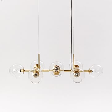 Staggered Glass Chandelier, 8-Light, Antique Brass - Image 0