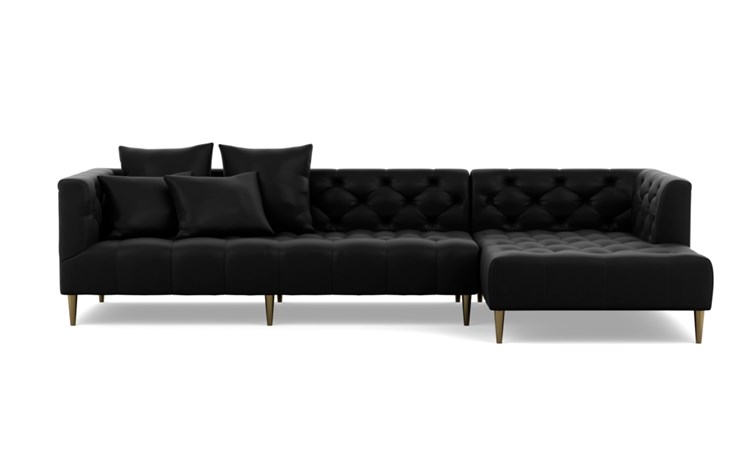 Ms. Chesterfield leather Chaise Sectional with Night and Brass Plated legs - Image 0