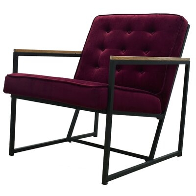 Perrone Mid-century Modern Accent Chair, Burgundy Upholstered Velvet Armchair with Black Metal Frame Living Room Furniture - Image 0