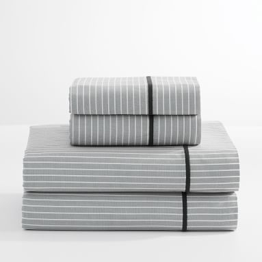 Oxford Stripe Sheet Set, Queen, Gray - Image 1