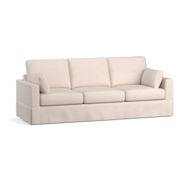 Jenner Square Arm Slipcovered Grand Sofa, Down Blend Wrapped Cushions, Heathered Twill Stone - Image 1