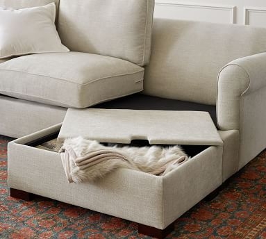 Townsend Roll Arm Upholstered Sofa with Reversible Storage Chaise Sectional, Polyester Wrapped Cushions, Performance Heathered Tweed Desert - Image 1