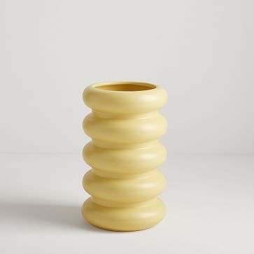 Stepped Form Ceramic Vase, Round Stacked, Yellow Stone - Image 0