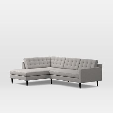 Drake Mid-Century Set 2, Right Arm Loveseat, Left Arm Terminal Chaise, Poly, Deco Weave, Feather Gray, Chocolate - Image 2