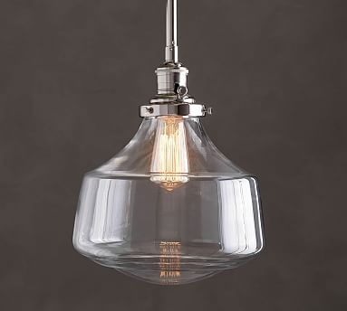 Schoolhouse Clear Glass Pendant, Nickel, Large - Image 2