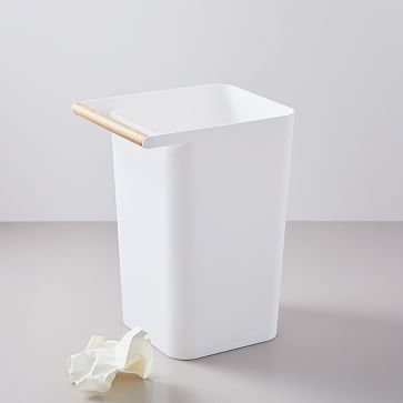 Yamazaki Wood Handle Trash Can, White - Image 0