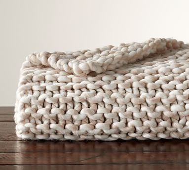 Chunky Handknit Throw Blanket, 44 x 56", Neutral - Image 2