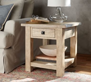 Benchwright Square Wood End Table with Drawer, Gray Wash - Image 2
