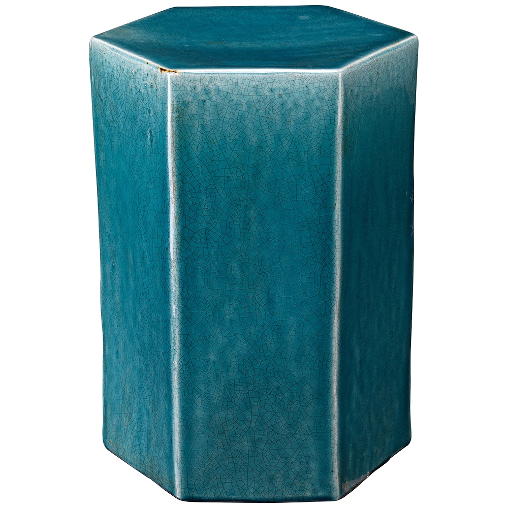 Jamie Young Porto Small Hexagon Azure Ceramic Side Table - Style # 1T714 - Image 0