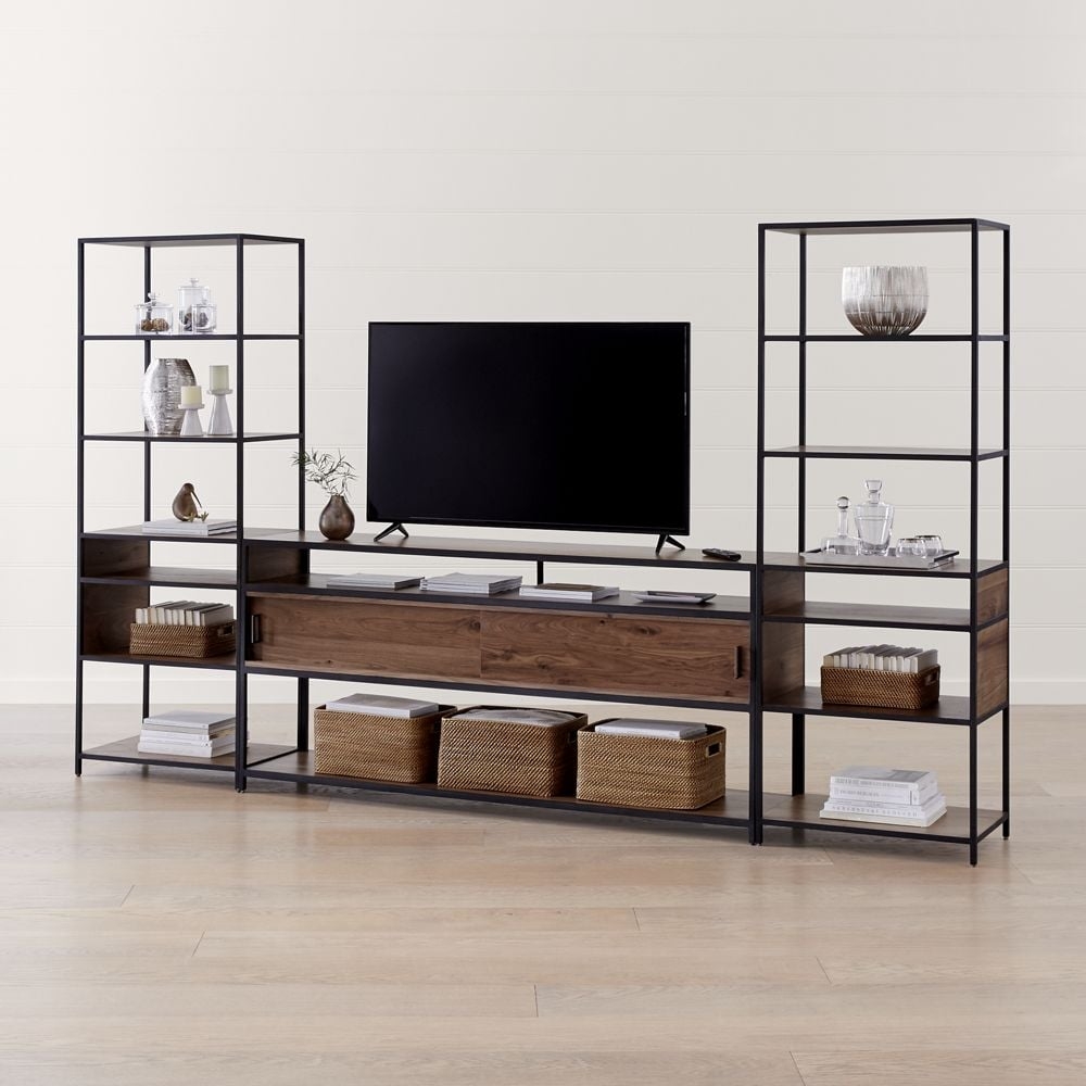 Knox Black 76" Industrial Media Console with 2 Tall Open Bookcases - Image 0