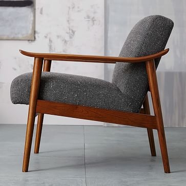 Midcentury Show Wood Chair, Poly, Astor Velvet, Steel Blue, Pecan - Image 2