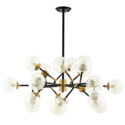 Gribble Sparkle Amber Glass And Antique Brass 18 Light Mid-Century Pendant Chandelier - Image 0