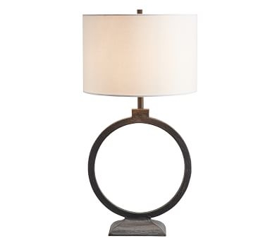 Easton Forged-Iron 23" Oval Table Lamp with Medium Gallery Straight Sided Shade, White - Image 5