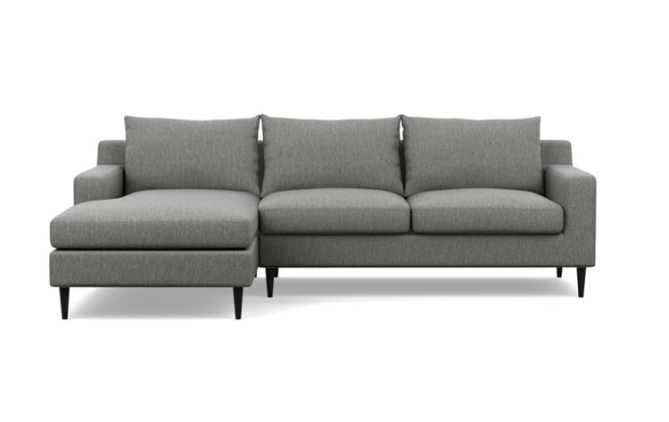 Sloan Left Sectional with Grey Plow Fabric, extended chaise, and Painted Black legs - Image 0