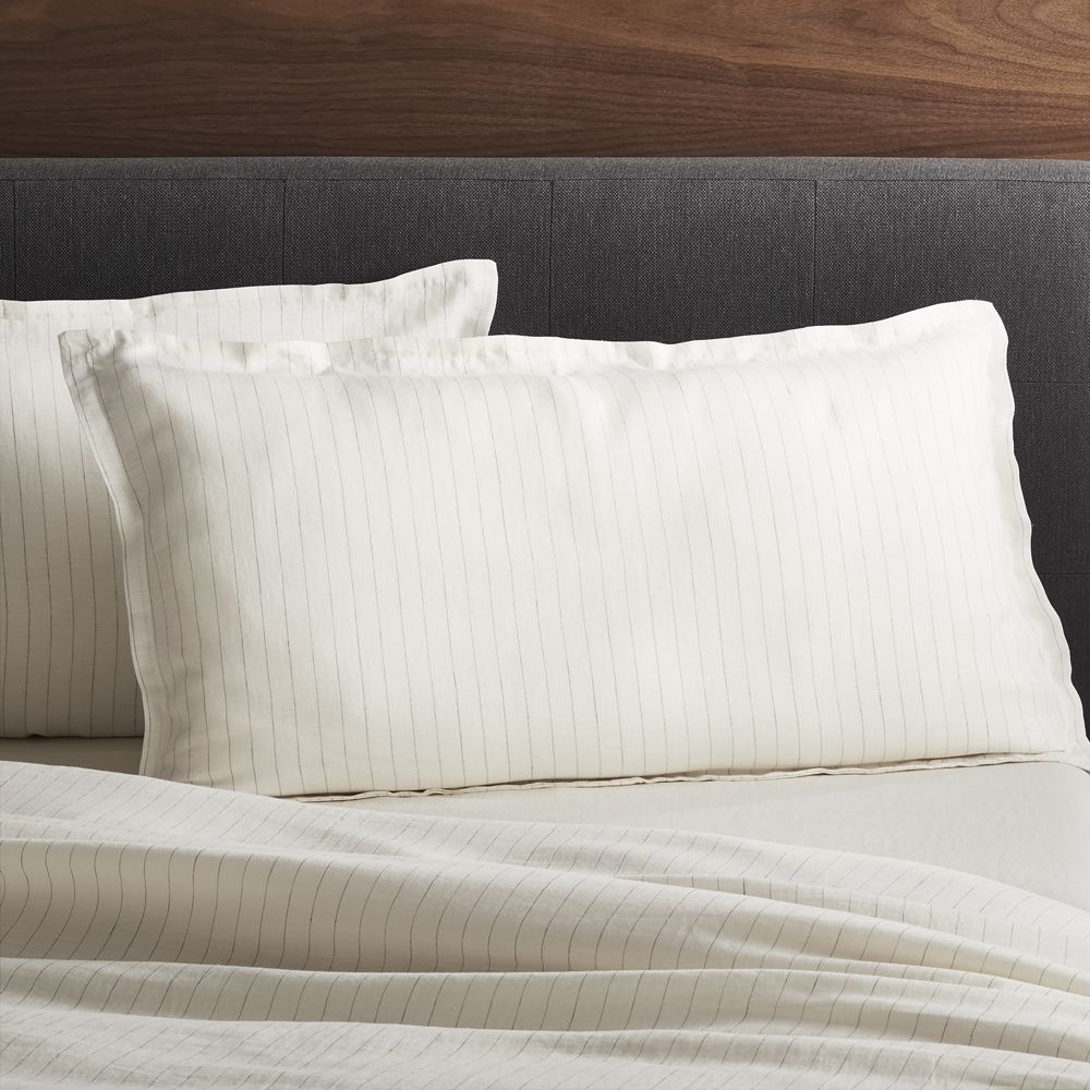 Pure Linen Pinstripe Warm White King Pillow Sham - Image 0