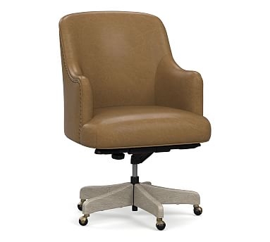 Reeves Leather Desk Chair with Gray Wash Frame, Statesville Toffee - Image 0