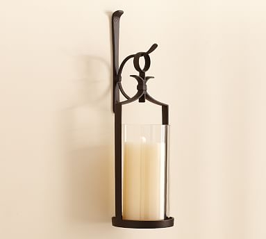 Artisanal Wall-Mount Candleholder, Pillar Lantern, 21" - Iron - Image 0