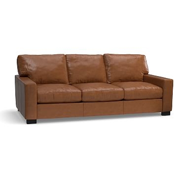 Turner Square Arm Leather Sofa 3-Seater 85.5", Down Blend Wrapped Cushions, Signature Maple - Image 0
