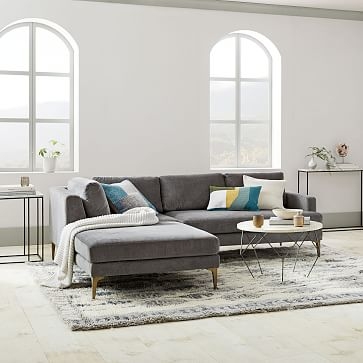 Andes Sectional Set 02: Right Arm 2.5 Seater Sofa, Corner, Ottoman, Poly, Distressed Velvet, Mineral Gray, Blackened Brass - Image 3