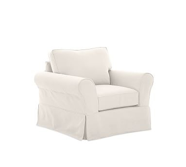 PB Comfort Roll Arm Slipcovered Swivel Armchair, Box Edge Down Blend Wrapped Cushions, Performance Everydaylinen(TM) Ivory - Image 1