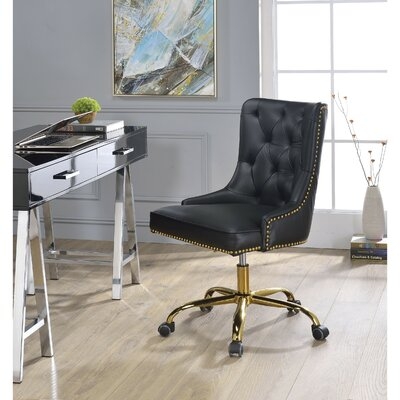 Bridger Leatherette Swivel Office Chair with Adjustable Height and Metal Base, Black and Gold - Image 0