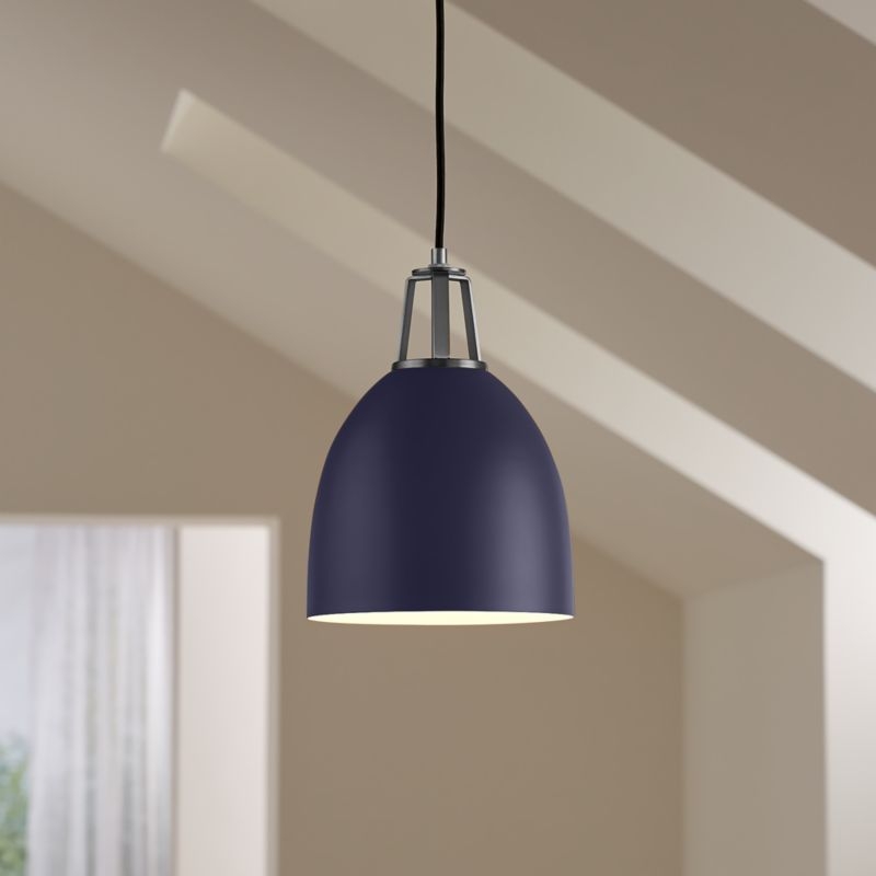 Maddox Navy Dome Pendant Large with Nickel Socket - Image 5