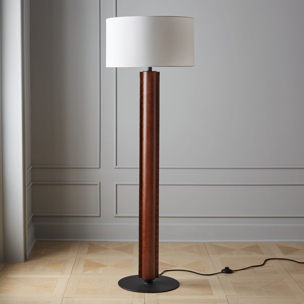 Rivet Brown Leather Floor Lamp - Image 0