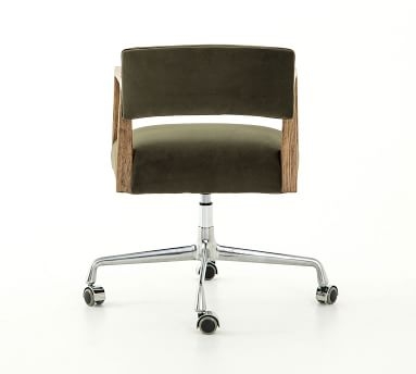 Belden Velvet Desk Chair, Oak, Olive - Image 5
