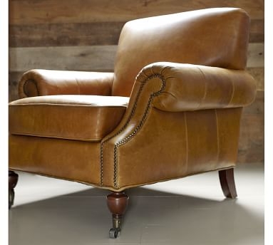 Brooklyn Leather Armchair, Polyester Wrapped Cushions, Signature Chalk - Image 3