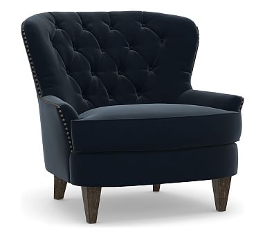 Cardiff Upholstered Armchair, Polyester Wrapped Cushions, Performance Plush Velvet Navy - Image 2