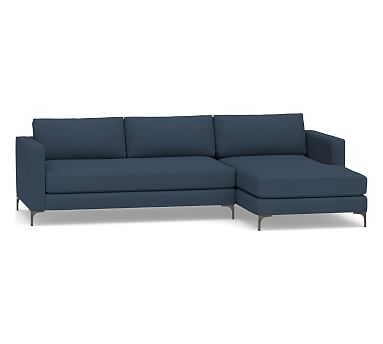 Jake Upholstered Left Arm 2-Piece Sectional with Chaise 2x1 with Bronze Legs, Polyester Wrapped Cushions, Brushed Crossweave Navy - Image 0
