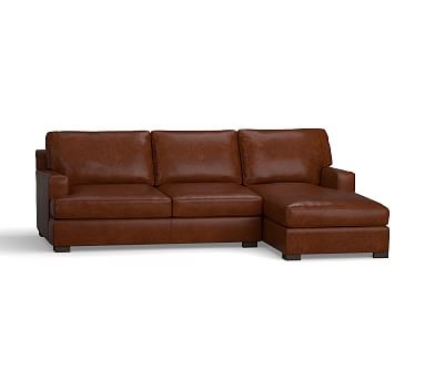 Townsend Square Arm Leather Left Chaise Sofa Sectional, Polyester Wrapped Cushions, Leather Statesville Molasses - Image 2