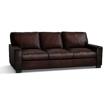 Turner Square Arm Leather Sofa 3-Seater 85.5", Down Blend Wrapped Cushions, Burnished Walnut - Image 0