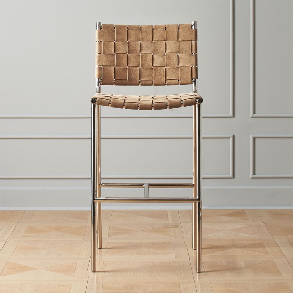 Woven Brown Suede Bar Stool 30" - Image 0