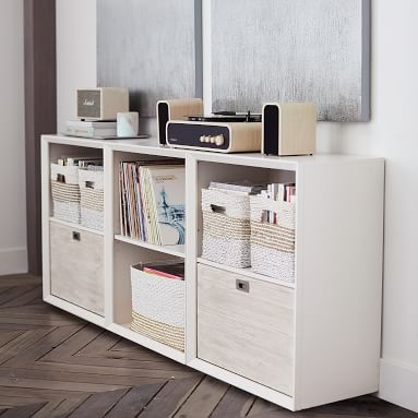 Callum Mixed Shelf Bookcase, 2 Bookcases & 1 Three-Drawer, Weathered White/Simply White - Image 1