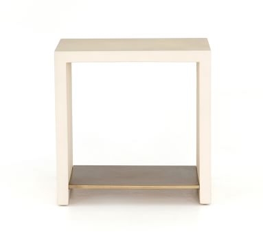Concrete Rectangular End Table, White/Antique Brass - Image 5