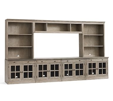Livingston 7-Piece Entertainment Center with Glass Cabinets, Gray Wash, 140" - Image 0