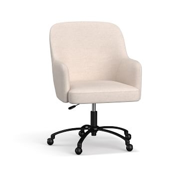 Dublin Upholstered Desk Chair, Bronze Swivel Base, Performance Heathered Tweed Ivory - Image 1